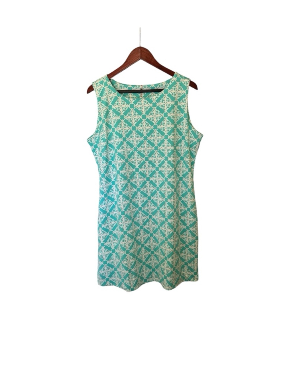 Lulu-B Teal Mini Dress with White Geometric Lace Motif